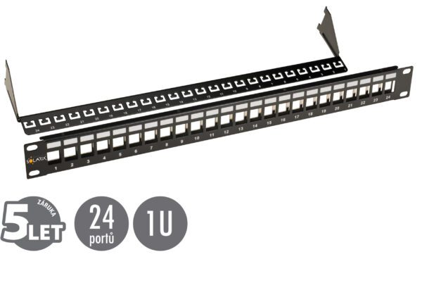 19" modulární neosazený patch panel Solarix 24 portů černý 1U SX24M-0-STP-BK-UNI