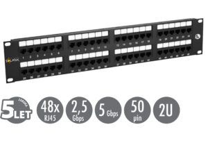 SX48-5E-UTP-BK-ikony_s 19" patch panel Solarix 48 x RJ45 CAT5E UTP 150 MHz černý 2U SX48-5E-UTP-BK