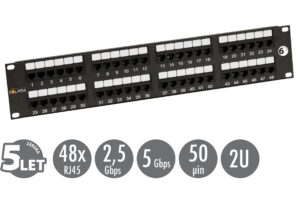 19" patch panel Solarix 48 x RJ45 CAT6 UTP 350 MHz černý 2U SX48-6-UTP-BK