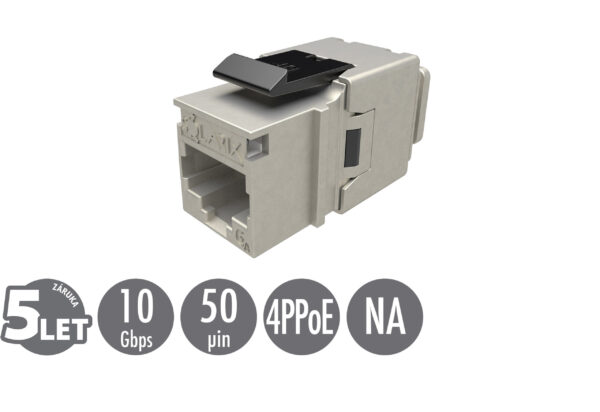 SXKJ-10G-STP-BK-NA_ikony_s Rychlozařezávací keystone Solarix CAT6A STP SXKJ-10G-STP-BK-NA Component Level a 4PPoE certifikace