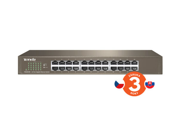 Tenda TEG1024D 24x Gigabit Switch, Fanless-bez ventilátorů, Rackmount, ochrana proti přepětí