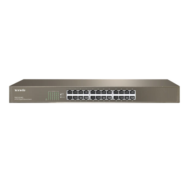 Tenda TEG1024G 24x Gigabit Switch, Fanless-bez ventilátorů, Rackmount 19", ochrana proti přepětí