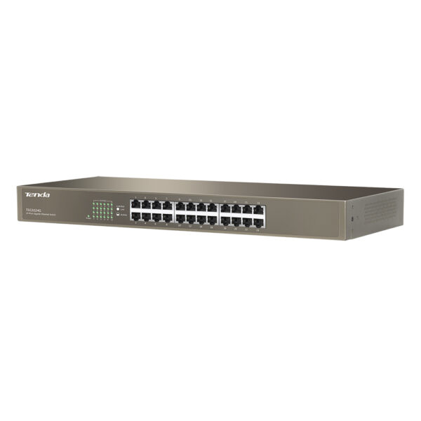 Tenda TEG1024G 24x Gigabit Switch, Fanless-bez ventilátorů, Rackmount 19", ochrana proti přepětí