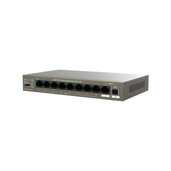 Tenda TEG1110PF-8-102W PoE+ AT switch 8xPoE 802.3af/at + Uplink RJ45 + SFP port, 92W, PoE+, fanless