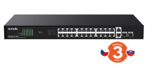 TEG1128P-24-250W_001z-a_s Tenda TEG1128P-24-250W PoE+ Gigabit switch 24x 1Gb/s PoE+ 802.3af/at + 2x SFP + 2x RJ45, 230W, Rack
