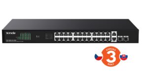 TEG1128P-24-410W_001z-a_s Tenda TEG1128P-24-410W PoE+ Gigabit switch 24x 1Gb/s PoE+ 802.3af/at + 2x SFP + 2x RJ45, 370W, Rack