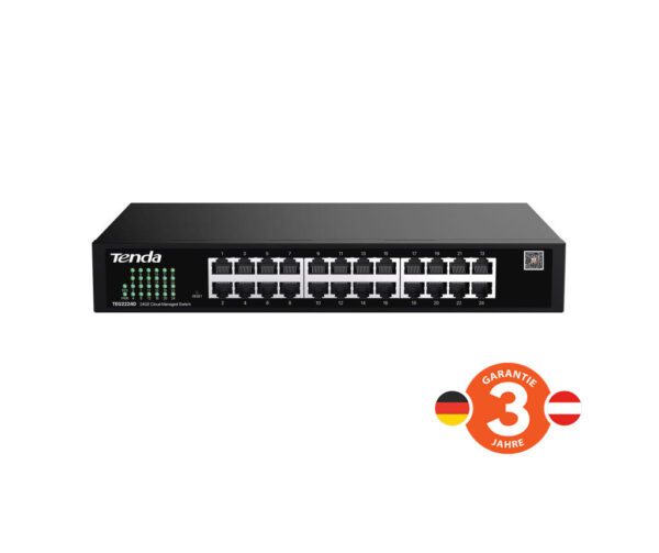 TEG2224D_1_ger Tenda TEG2224D Websmart L2 cloud managed switch, 24x 10/100/1000 Mbps, Kov, Fanless-bez ventilátorů