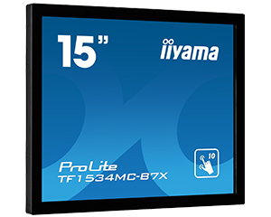 15" iiyama TF1534MC-B7X: TN, XGA, capacitive, 10P, 370cd/m2, VGA, DP, HDMI, IP65, černý