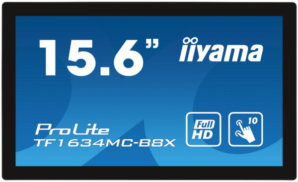 15,6" iiyama TF1634MC-B8X: IPS, FullHD, capacitive, 10P, 450cd/m2, VGA, DP, HDMI, IP65, černý