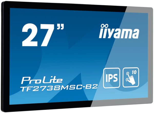 27" iiyama TF2738MSC-B2: IPS, FullHD, capacitive, 10P, 500cd/m2, DP, HDMI, DVI, 16/7, IP1X, černý