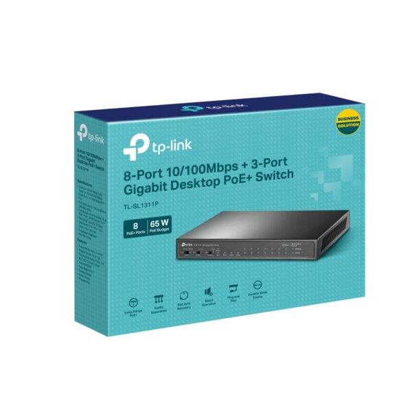 TL-SL1311P-UN-_1.6 TP-Link TL-SL1311P 8xFE POE+ 65W 3xGb nonPOE,1xSFP CCTV switch