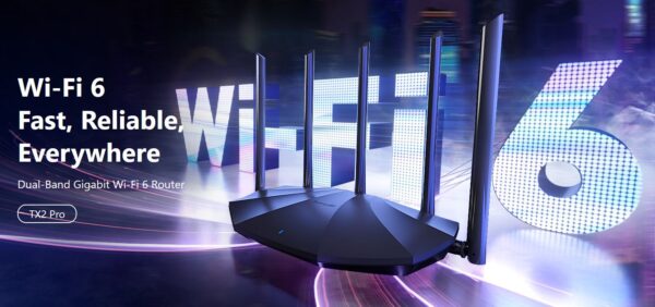 Tenda TX2 Pro AX1500 WiFi6 Router, 1x GWAN, 3x GLAN, IPv6, 5x 6dBi anténa, WPA3, CZ App