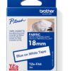 TZE-FA4, bílá / modrá, 18 mm, zažehlovací páska