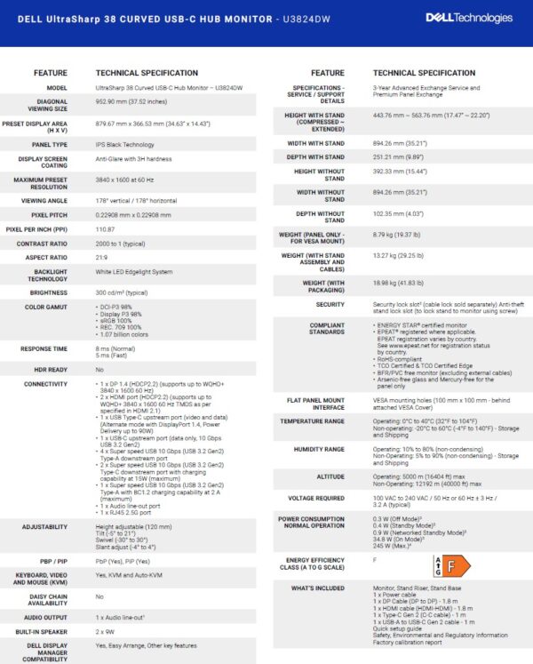 Dell UltraSharp/U3824DW/37,52"/IPS/QHD+/60Hz/8ms/Black/3R