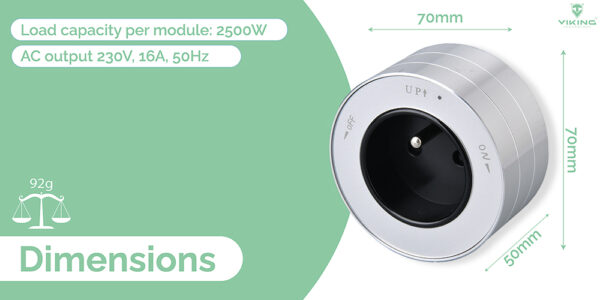 Zásuvkový modul Viking A30B, černá/výstupy - 1xAC/výkon až 2500W/230V,16A,50Hz/Zásuvka typu F