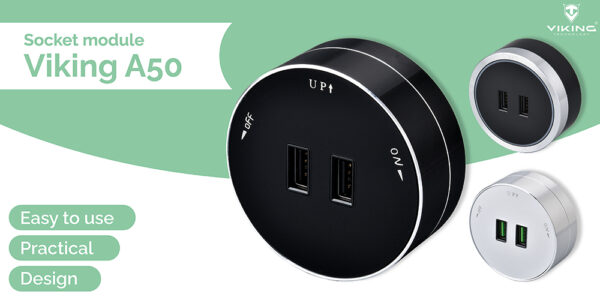 Zásuvkový modul Viking A50S, stříbrná/výstupy - 1xUSB-A/výkon až 2500W/230V,16A,50Hz