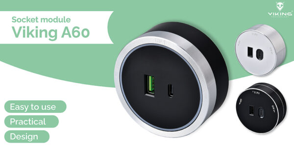 Zásuvkový modul Viking A60S, stříbrná/výstupy - 1xUSB-A, 1xUSB-C/výkon až 2500W/230V,16A,50Hz