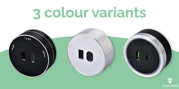 Zásuvkový modul Viking A60S, stříbrná/výstupy - 1xUSB-A, 1xUSB-C/výkon až 2500W/230V,16A,50Hz