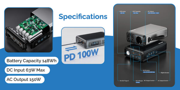 VALI150_1000px_3 Bateriový generátor Viking VALI150/baterie 148Wh/Output:1xAC,2xUSB-A,2xDC5521/LED svítilna