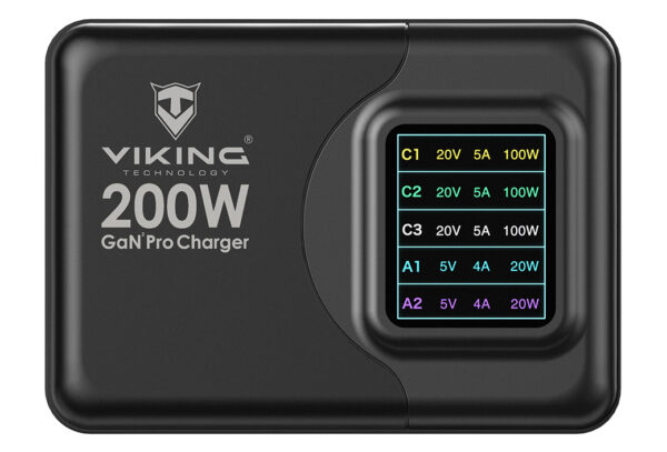 VCH200PD1_s-1 Viking USB GaN charger 200W PD PRO/síťový adaptér/Output:3xUSB-C,2xUSB-A/Rychlo nabíjení/