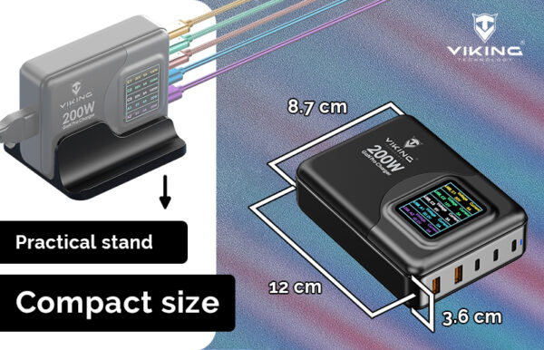 VCH200PD8 Viking USB GaN charger 200W PD PRO/síťový adaptér/Output:3xUSB-C,2xUSB-A/Rychlo nabíjení/