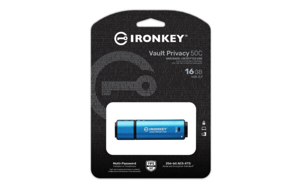 VP16GBBOX Kingston Ironkey Vault Privacy 50C/16GB/USB 3.2/USB-C/Modrá