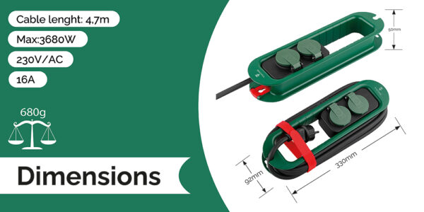 VR247_1000 Prodlužovací kabel se zásuvkami Viking R247/Output:2xAC/IP44/venkovní použití/4,7m kabel