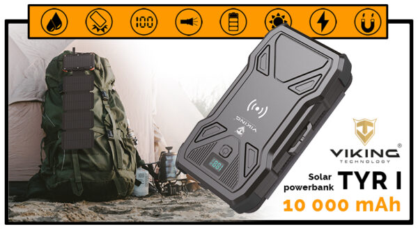 V_TYRI_shop6 Solární powerbanka VIKING TYR I/Output:1xUSB-C,2xUSB-A/Wireless charge 15W max/10000mAh/LED světlo