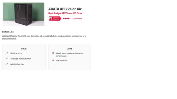 Valor Adata XPG VALOR AIR/Midi Tower/Transpar./Bílá