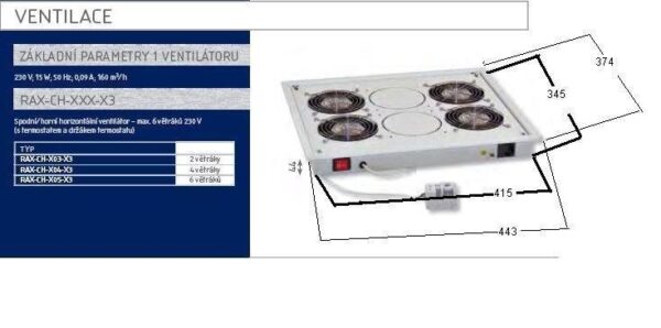 Vent.j. horní(spodní) 2x ventilátor 220V/46W šedá