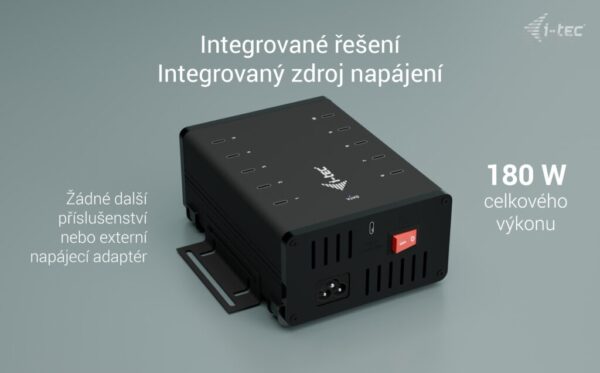 a7 i-tec USB-C/USB-A Metal Charging + Data HUB, 15W/port, 10x USB-C, 180W