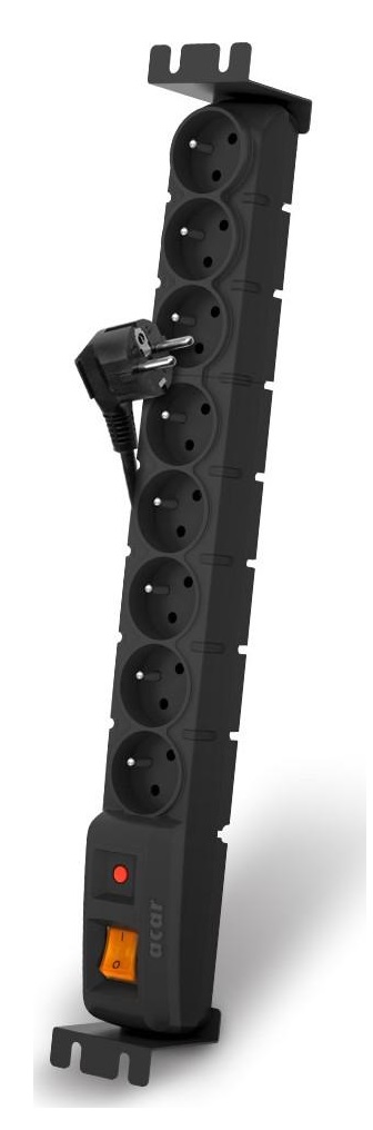 aca2 19" napáj.panel ACAR S8/3m 8x220V Black+přep.ochr.10A