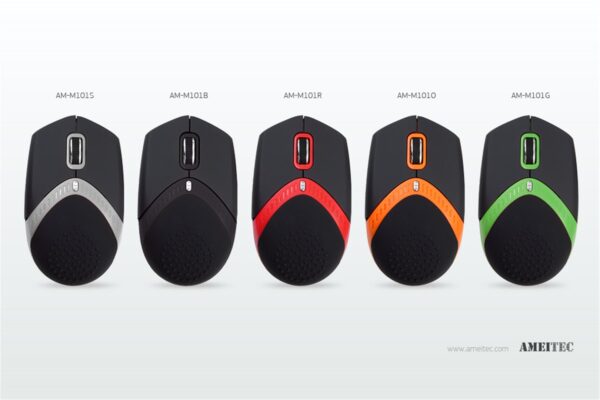 AMEI AM-M101R/Ergonomická/Optická/1 600 DPI/Drátová USB/Černá-červená