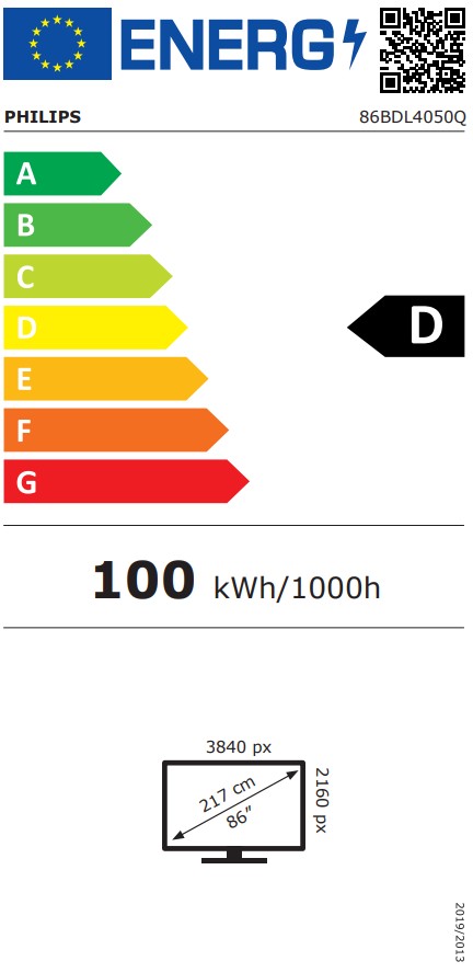 estitek_86BDL4050Q 86" LED Philips 86BDL4050Q-UHD,500cd,AN,24/7