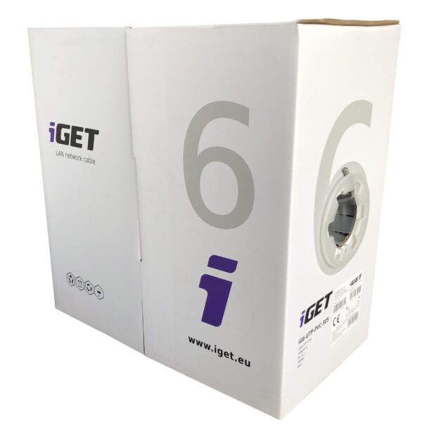 ig6-utp-pvc-305_s Instalační kabel iGET CAT6 UTP PVC Eca 305m/box, kabel drát, s třídou reakce na oheň Eca
