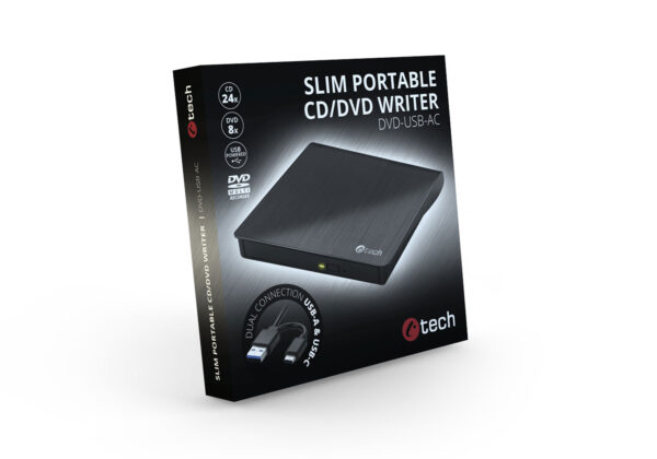 Externí DVD vypalovačka C-tech DVD-USB-AC, USB 2.0, USB A/Type C