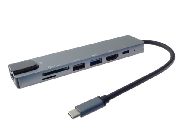 PremiumCord USB-C na HDMI + USB3.0 + USB2.0 + PD + SD/TF + RJ45 adaptér