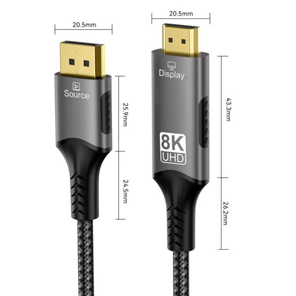 PremiumCord DP 1.4 na HDMI 2.1 kabel, 2m