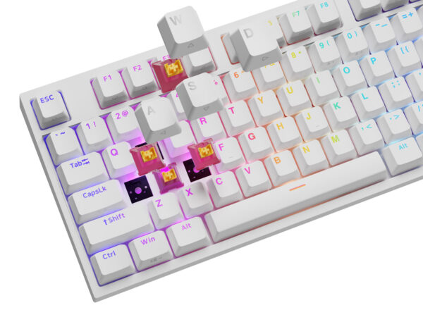 Herní mechanická klávesnice Genesis THOR 404/RGB/Outemu Peach Silent/Drátové USB-A/US layout/Bílá