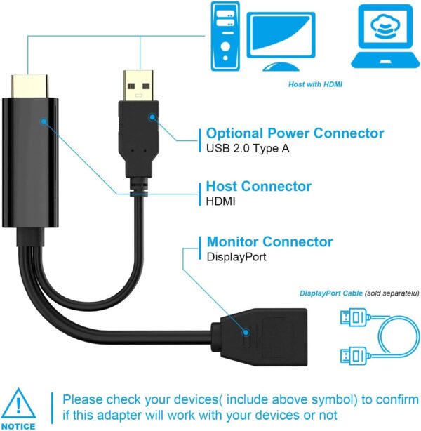PremiumCord  adaptér HDMI to  DisplayPort  Male/Female s napájením z USB