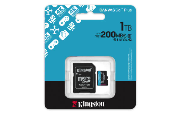ktc-sdcg4-1000gb-pc-hr Kingston Canvas Go Plus A2/Micro SDXC/1TB/UHS-I U3 / Class 10/+ Adaptér