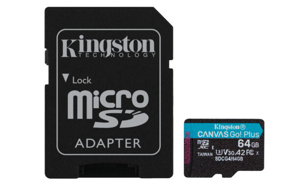 ktc-sdcg4-64gb-s-hr Kingston Canvas Go Plus A2/Micro SDXC/64GB/UHS-I U3 / Class 10/+ Adaptér