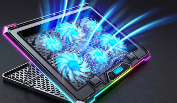 mceclip1-9 EVOLVEO Ania 9, chladící podložka pod notebook, 6x ventilátor, RGB obvodové podsvícení