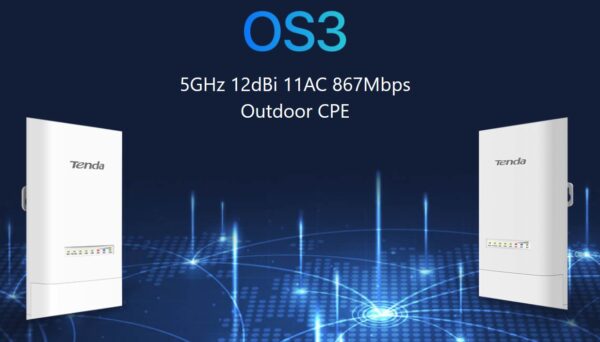 Tenda OS3 Outdoor CPE 5 GHz WiFi-AC 867Mb/s, 4x LAN, 12 dBi, IP65, pasivní PoE výhybka + adaptér