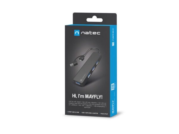 package-Mayfly-m Rozbočovač Natec MAYFLY 4xUSB-A 3.0 HUB + USB-A adaptér