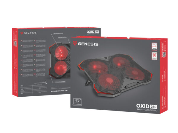 package-Oxid-260-m Chladící podložka pro NB Genesis OXID 260, LED, 15,6-17,3" 4xvětrák, 2xUSB