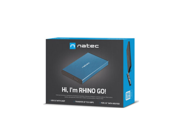 Externí box pro HDD 2,5" USB 3.0 Natec Rhino Go, modrý, hliníkové tělo