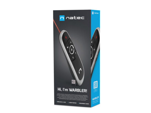 package-natec_warbler Bezdrátový laserový prezentér Natec WARBLER 2, šedý
