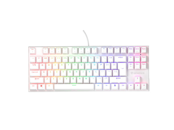 Genesis tichá herní klávesnice THOR 303/TKL/RGB/Outemu Peach Silent/Drátová USB/US layout/Bílá