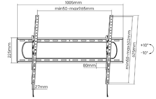 rozmer Držák Brateck LP73-69T pro TV 60"-120" 120kg polohovatelný nástěnný Heavy Duty
